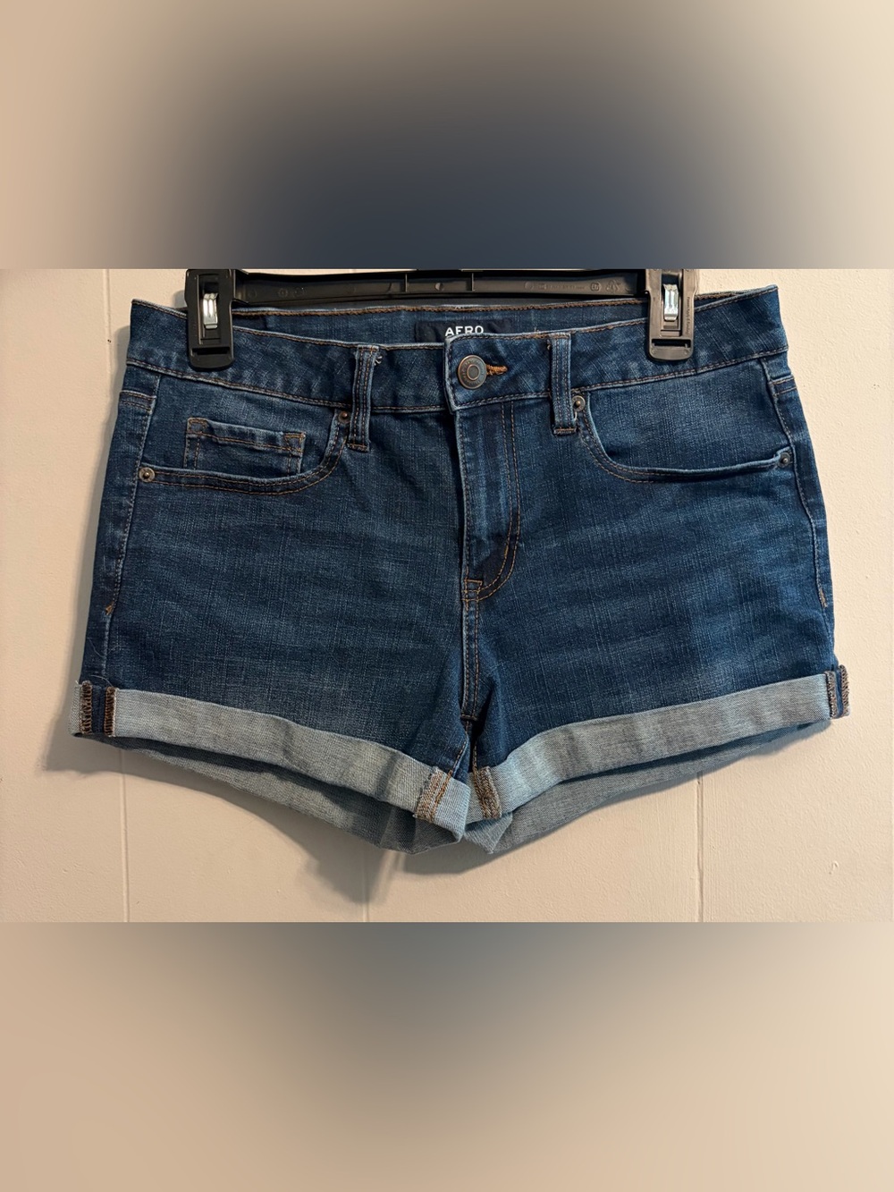 Dark Blue Denim Roll-Cuff Women’s Shorts Low Rise